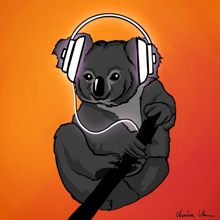 Das Bild zeigt einen Koala mit Kopfhörern